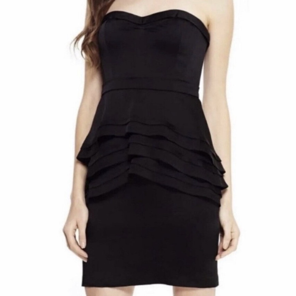 BCBGMaxAzria Black Strapless Layered Dress